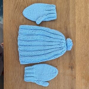 Cozy Blue Knit Hat and Mittens Set for Kids